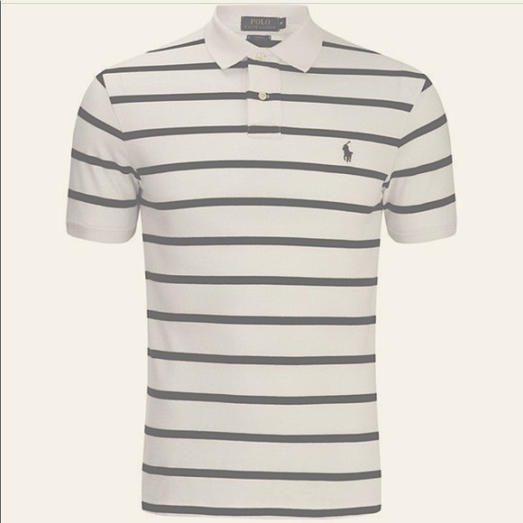 New Polo Ralph Lauren Classic-Fit Soft Cotton Polo cream/ brown stripes Size L⭐️ - Picture 3 of 16